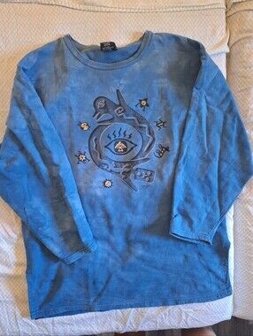 Vintage Dagoli Blue Graphic Tie-Dye Long-Sleeve Crew Neck Sweatshirt Size Large